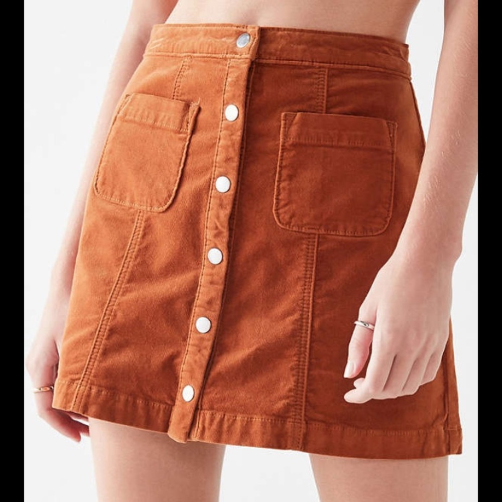 UO Rust Orange Velveteen A Line Mini Skirt